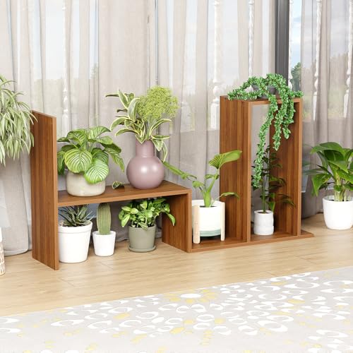 Image of Lukzer MR-011 Oak Brown Adjustable 5-Tier Bookshelf | Multi-Functional Storage Rack for Living Room, Bedroom, Home, Office & Kitchen|Engineered Wood Bookcase|121x61x24cm|DIY Bookshelves|Made in India