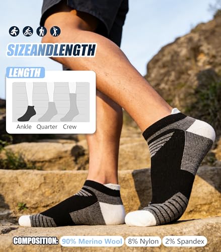 Image of 90% Merino Wool Athletic Breathable Low Cut Socks for Men 3 Pairs | Running Cycling Tennis Hiking Ultra-Light Thin Ankle No Show Moisture Wicking Support Breathable Cushioned for Men & Women