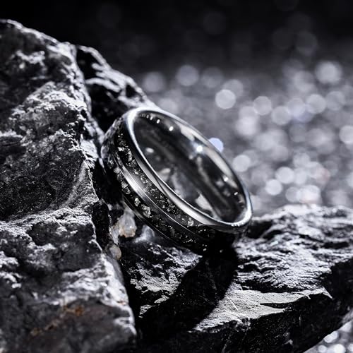 Image of THREE KEYS JEWELRY Tungsten Wedding Band Meteorite Inlay for Men Women