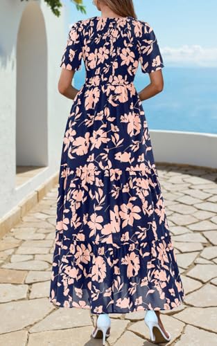 Image of PRETTYGARDEN Women's 2026 Summer Casual Flutter Short Sleeve Boho Floral Maxi Dress Crew Neck Smocked Tiered Long Dresses