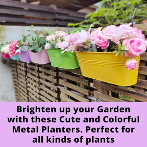 Image of 12 INCH Anti Rust Railing Oval Planter for Balcony & Garden with Detachable Handle | Hanging Flowerpot Holder | Metal Wall Planter for Indoor and Outdoor Decor (Multicolour, 4)