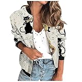 Plus Size Bomber Jacket Women Long Sleeve Lightweight Zip Up Casual Stand Collar Classic Biker Floral Print Sexy Fall Coat Khaki Large