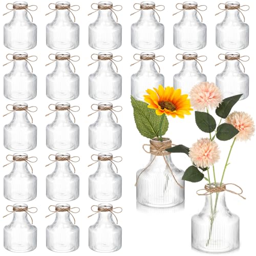 Bokon 24 Pcs 5 Inch Small Plastic Flower Bud Vases Aesthetic Centerpieces Decorative Cylinder Vase Bulk for Wedding Home Table Decorations Flower Plant Propagation with Twine (Clear) by Bokon - Used condition - US$28.56