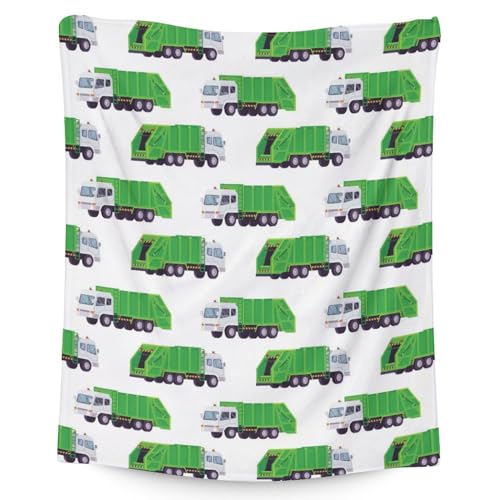 Mercuryelf Garbage Truck Blanket Gift - 50x60 Inches Modern Throw Blankets for Kids - White Soft, Fuzzy & Warm Throws for Living Room, Sofa