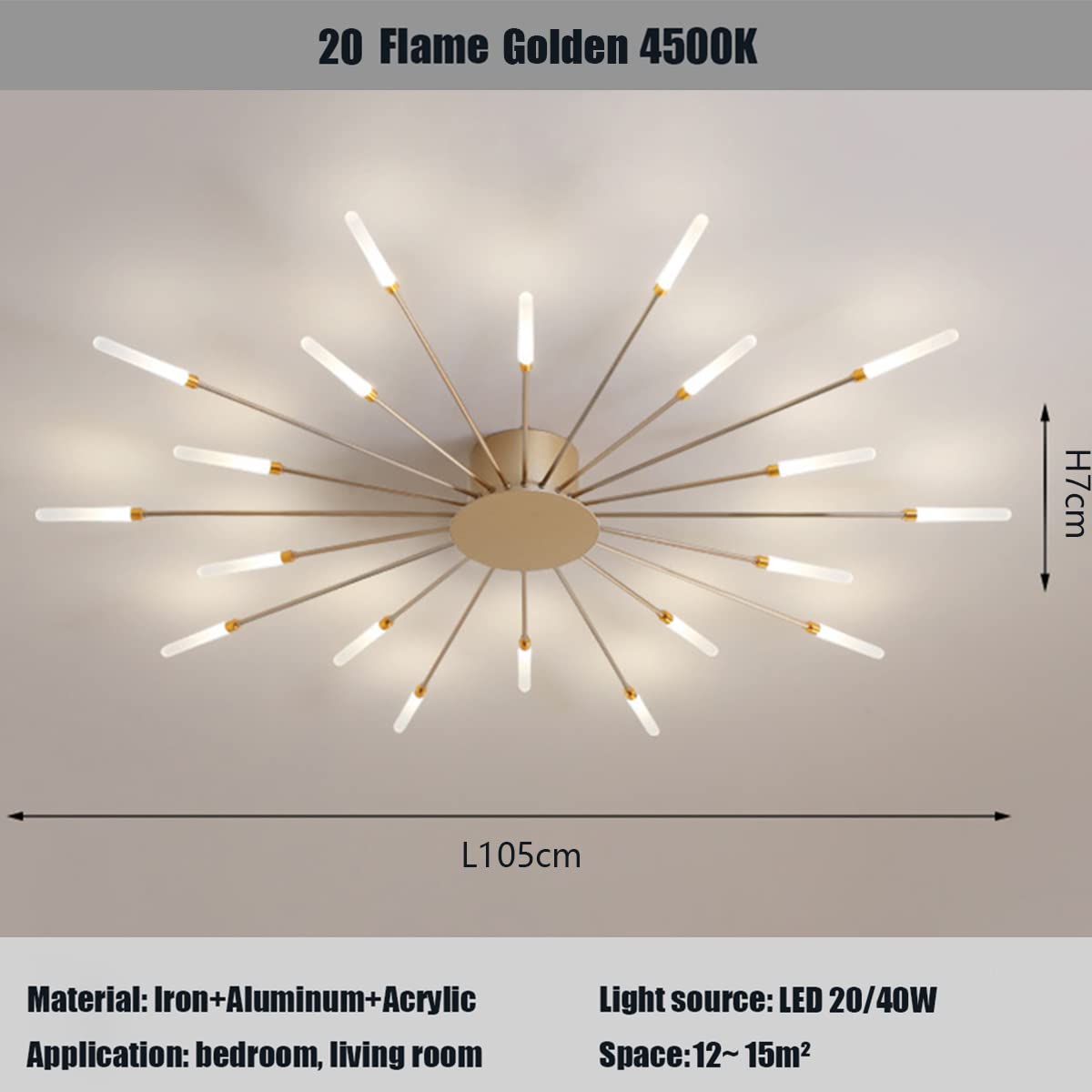 3000-6000K ściemniana lampa sufitowa LED z pilotem zdalnego sterowania sypialnia salon jadalnia (złote 20 świateł)