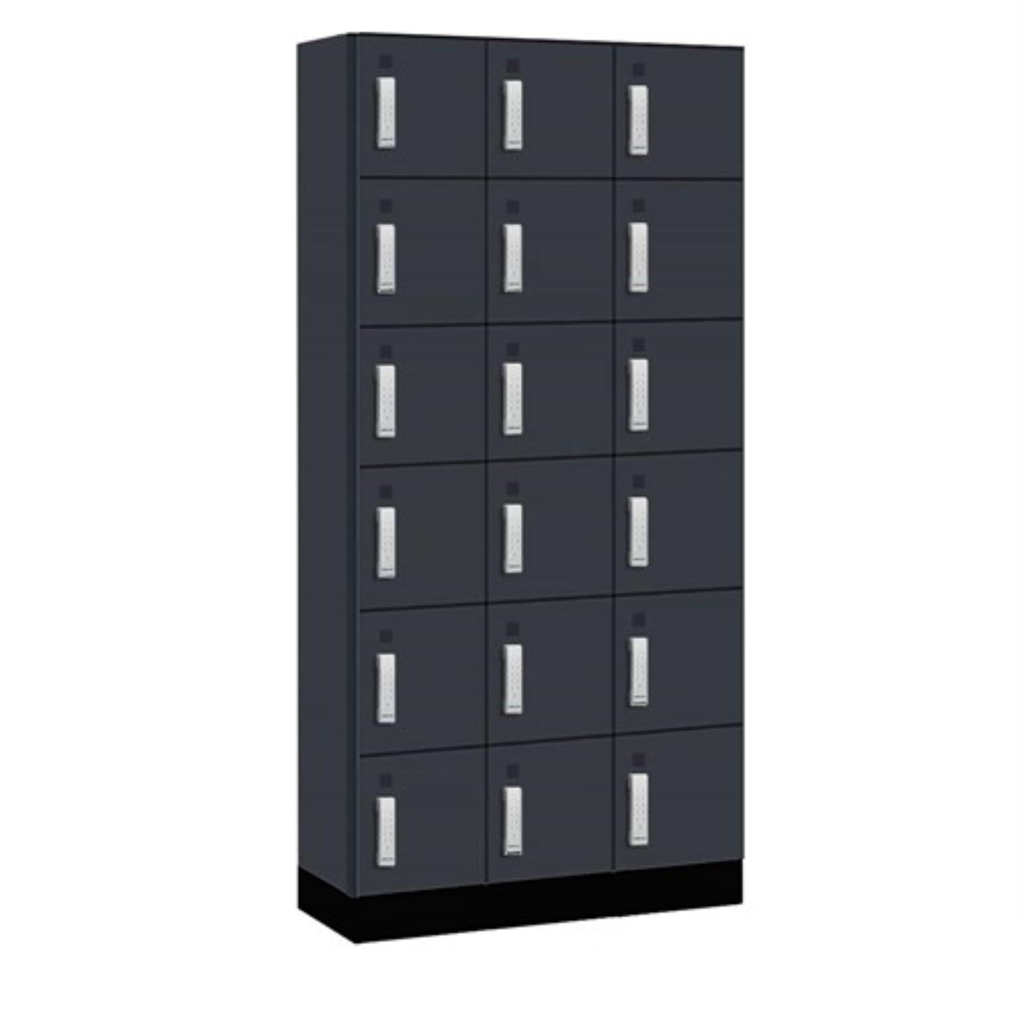 Salsbury 12 Wide Premier Wood Locker-Six Tier Box Style-3 Wide-6 Feet High-15 Deep-Carbon Mesh-Silver Electronic Locks