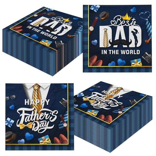 48Pcs Fathers Day Napkins Paper Happy Father's Day Napkins Fathers Day Decorations for Best Dad Ever I Love Dad Birthday Party Dinner Kitchen Bathroom Navy Blue Father's Day Party Supplies