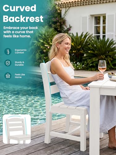 Image of SERWALL Outdoor HDPE Armless Dining Chairs Set of 2,All-Weather Use,White | Weather-resistant dining chairs resist fading and cracking, with armless design for comfortable outdoor seating.