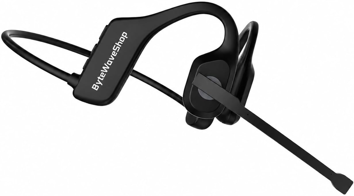 Air Conduction Wireless Bluetooth Headphones with Mic, Open Ear ENC Noise Cancelling Headset for Truckers, Calls, Meetings, Bluetooth 5.3 Lightweight Headphones, IPX5, 6H Talk Time