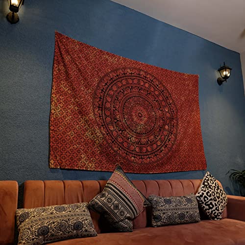 Craft Trade Mandala Elephant Tapestry Orange Wall Hanging Tapestry Boho Hippie Tapestries for Decor Living Room Yoga Meditation and Bedroom - 137x213 cm