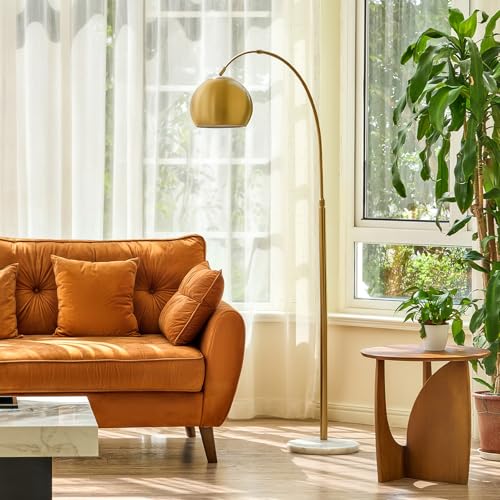 CO-Z 69" Modern Arc Floor Lamp, Gold Standing Light with Adjustable Metal Shade and Marble Base, LED Bulb Included, Contemporary Lighting for Living Room or Sofa