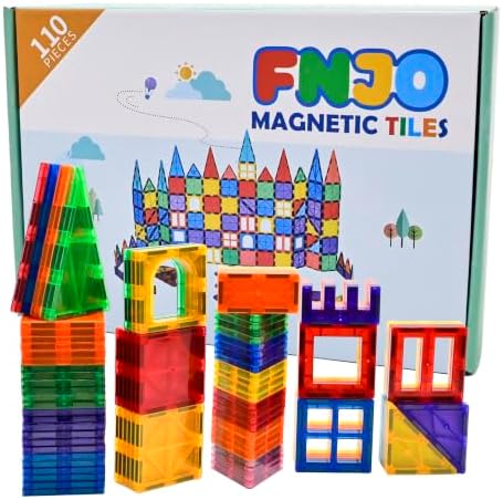 FNJO Magnetic Tiles, 110PCS Magnet Building Set, Magnetic Building Blocks, Construction STEM Learning and Playing Toys for Kids, Montessori Toy for Preschool Boys Girls - 5