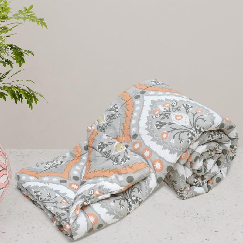 Image of Utopia Bedding Microfiber AC Comforter for King Size 220x240 cm - Lightweight, Skin-Safe & Hotel-Style Quilted Blanket with Floral Print -Peach