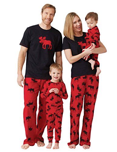 Little Blue House by Hatley womens Moose Family Pajamas, Women's Jersey Pajama Pants - Moose On Red, Large