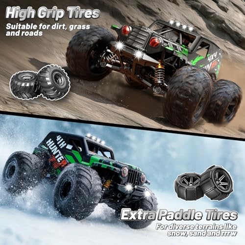 Ferngesteuertes Auto 1:14 RC Auto 4WD 40+ km/h Off Road Monster Truck, RC Car mit 2× 7,4V 1300mAh Akkus, Ersatz-Sandreifen & Voller Überrollkäfig – Für Erwachsene & Kinder ab 8 10 Jahren
