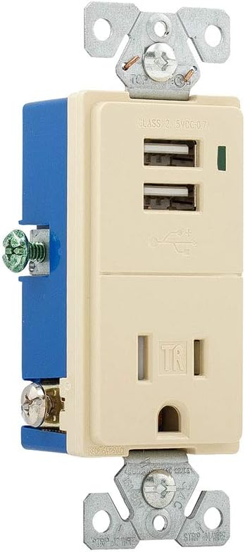 Eaton TR7740V-BOX Combination USB Charger with Tamper Resistant 15A 125V Receptacle, Ivory