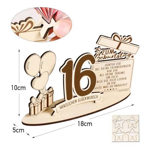 BOFUNX Geldgeschenke zum 16. Geburtstag Mädchen Jungen Holz Verpackung Geschenke 16 Geburtstag Jungen Mädchen Holz Schild Gästebuch Geburtstagsgeschenk 16 Geburtstag Geschenk Tischdeko