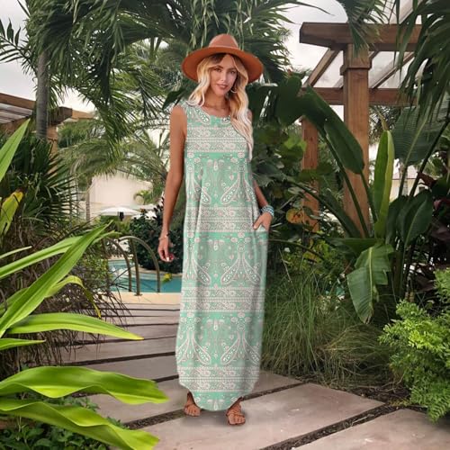 Image of FANDEE Women's Casual Summer Loose Sunresses Long Dresses Sleeveless Split Maxi Beach Dress with Pockets