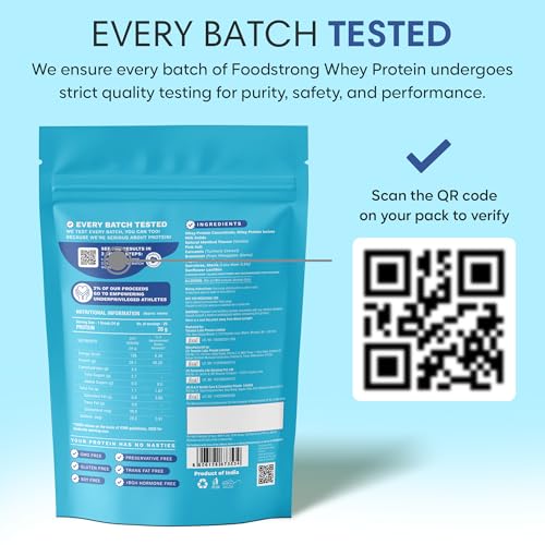 Image of Foodstrong Whey Protein Powder (Concentrate + Isolate), 100% Hormone Free Grass-Fed Whey, 26G Protein & 6.6G BCAA, Vanilla, With Turmeric & Digestive Enzymes, 1KG (Pack of 2)