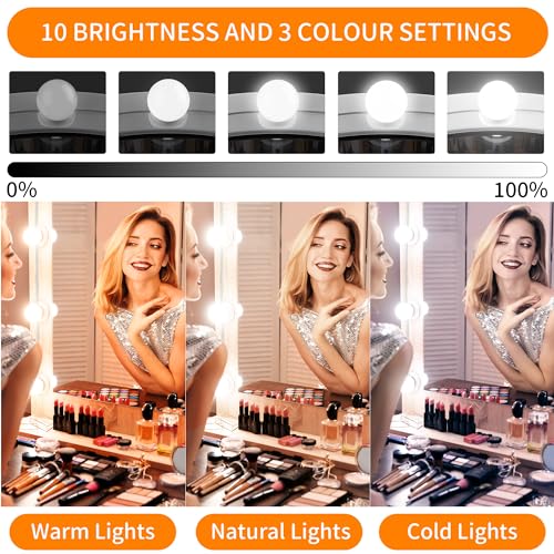 daphomeu Mirror Lights 14 Bulbs, Hollywood Mirror Light Kit, Vanity Lights Perfectly Hidden Cables, 3 Colors and 10 Intensities, USB Make up Lamp for Dressing Table, Bathroom, Bedroom - Cosy Home Interiors daphomeu Mirror Lights 14 Bulbs, Hollywood Mirror Light Kit, Vanity Lights Perfectly Hidden Cables, 3 Colors and 10 Intensities, USB Make up Lamp for Dressing Table, Bathroom, Bedroom - Image 3
