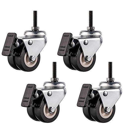キャスターホイール M6/M8 ゴムホイール 50mm ツインホイール 静音 回転キャスターホイール ブレーキ付き 360°回転 滑り止め ノイズなし 2インチ 4個(4ブレーキM8*30mm) (カラー:4ブレーキ、サイズ:M8*30mm)
