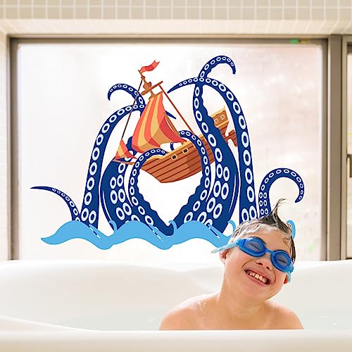 SUPERDANT Octopus Tentacles Wall Stickers Ocean Sailboat Vinyl Wall Decal Sticker DIY Octopus Bathroom Decoration for Living Room Bedroom Toilet Decor - Image 4