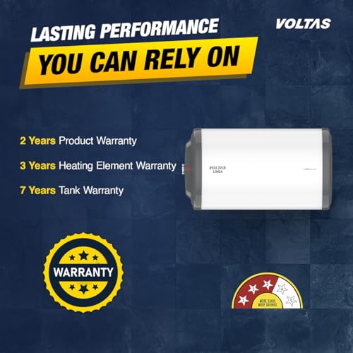 Image of Voltas Linea 15L 3 Star Horizontal Mounting 2000W Water Heater, with Quartzline Technology (Glassline Tank), Warranty: Tank 7 Years, Element 3 Years, 2 year Comprehensive