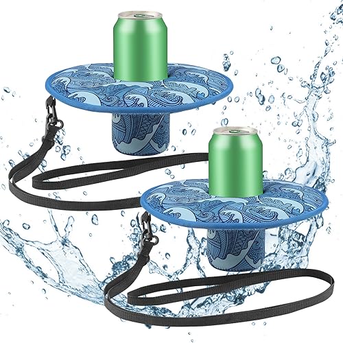 Desing Wish Floating Drink Holder for Pool Neoprene Drink Floaties for Pool Cup Floats for Beverage Cans/Cups/Bottles, Thickened Floating Cup Holder - 2 Pack (Sea Wave)