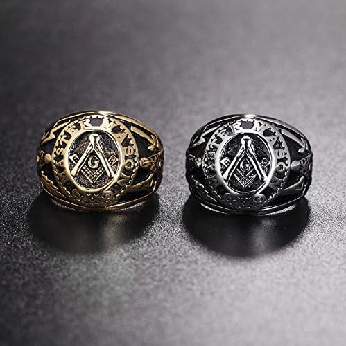 Stainless Steel Gold Plated Vintage Freemason Symbol Masonic Rings Biker Bands for Men - Image 4