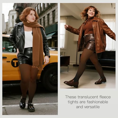 Image of Yilanmy Fleece Lined Tights Plus Size Fake Translucent Winter Warm Leggings for Women Control Top Thick Thermal Pantyhose