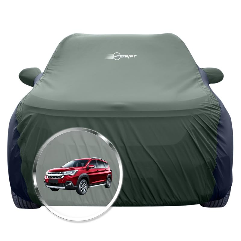 Image of NEODRIFT 'SuperTech' Car Cover for Maruti Suzuki XL6 D-A (100% Water-Resistant, All Weather Protection, Tailored Fit, Multi-Layered & Breathable Fabric) (Colour: L.Green+Black) (Model: 2022-2026)