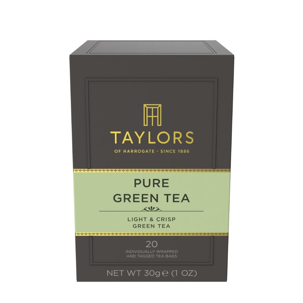 Taylors of Harrogate Pure Green Tea, Individually Wrapped Bags, 20 Count (Pack of 1), Delicate, Mellow and Crisp, Caffeinated, Enjoy Hot or Iced, 20 Teabags