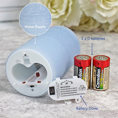 Image of SIMPLUX Battery Operated Lights with Timer, Real Wax Candle for Home, Wedding, Dinner Decoration, 3x5inches,Blue