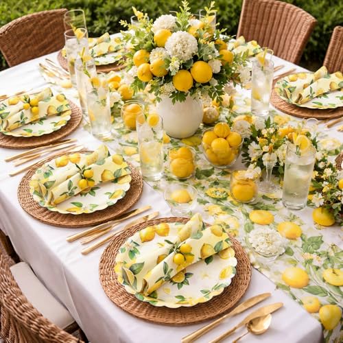 Havawish 96 Pcs Lemon Plates and Napkins for 48 Guests Yellow Lemons Tableware Including Disposable Dessert Plates and Napkins for Summer Fruit Baby Shower Bridal Shower Birthday Party Supplies by Havawish - Used condition - Image 5