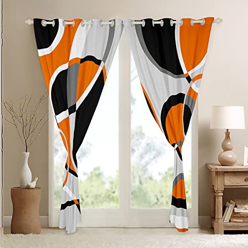 Orange Grey Black Geometric Curtains for Bedroom Living Room Geometric Circle Blackout Curtains(30%-50%) Stripe Line Dreapes Modern Art Window Treatments - Image 4