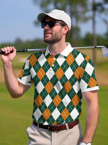 Image of PAGYMO Funny Golf Shirts for Men Crazy Printed Pattern Novelty Moisture Wicking Performance Mens Polo Shirt