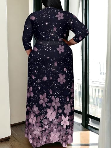 Image of PinkPatty Women's Plus Size Maxi Dress Print 3 /4 Sleeves V Neck Party Sundress Wedding Guest Dresses