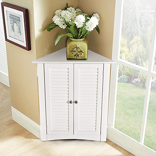 Tangkula Bathroom Corner Cabinet, Corner Storage Cabinet With Double Shutter Doors & Adjustable Shelf, Freestanding Floor Cabinet For Bathroom Living Room Kitchen, 13 X 25.5 X 31.5 Inch (White) #TOP4