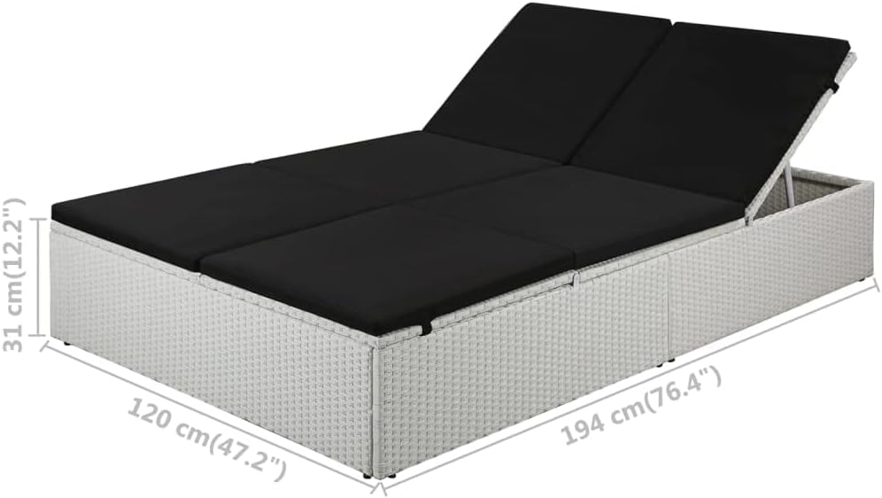 Sunlounger White and Black Poly Rattan and Powder-Coated Steel Outdoor Furniture Beds