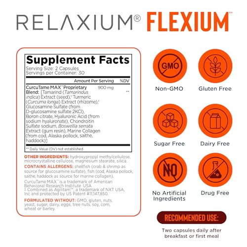 Image of Relaxium Flexium Joint Support Supplement, Drug-Free, with CurcuTame Blend, Turmeric Supplement Formulated to Support Comfort and Mobility, 60 Capsules