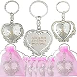 12 pcs Personalized Quinceanera Recuerdos para Quinceañera Heart Keychains Sweet 16 Quinceanera (Pink)