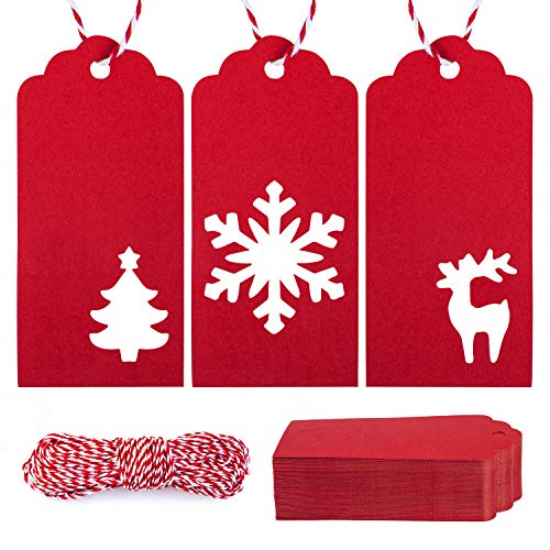 210 Pcs Christmas Gift Tags, Christmas Tags for Gifts, Kraft Paper Gift Tags with String, Christmas Tree, Reindeer, Snowflake Tags for Gifts DIY Crafts