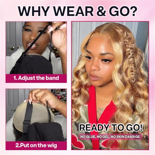 Ailwelia Highlight Ombre 5x5 Glueless Body Wave Bob Wig Human Hair 200% Density Wear And Go Glueless Wig Human Hair 5x5 Hd Lace Closure Wigs Human Hair Bob Wig For Black Women Wigs 14 Inch