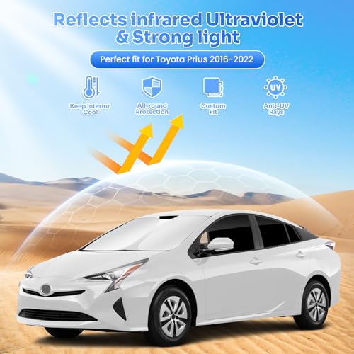 Image of Canvcle Window Shades for 2016-2022 Toyota Prius Hatchback Accessories Windshield Sun Shade Side Rear Window Cover Sunshade Sun Visor Shield Privacy Protection for Camping Keep Vehicle Cool Black 6PCS