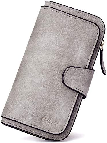 CLUCI Women Wallet Leather RFID Blocking Designer Trifold Card Holder Ladies Clutch with ID Window Gray