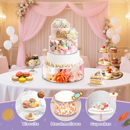 Befüllbarer Tortenständer 3 Etagen aus Acryl mit 2 LED Dekorativ, 3 Stück DIY Cake Stand, Kuchenständer, Torten Etagere, Desserttisch Displaybox für Geburtstags, Hochzeit und Feiertagsfeiern (2)