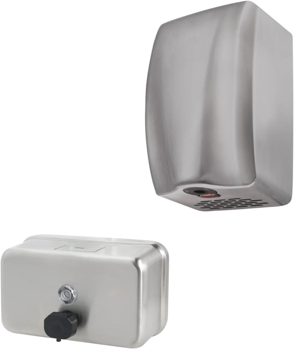 Stainless Steel Bathroom Hand Dryer with HEPA Filter & Horizontal Wall Mount Stainless Steel Soap Dispenser (1100ml/37 oz.) Bundle