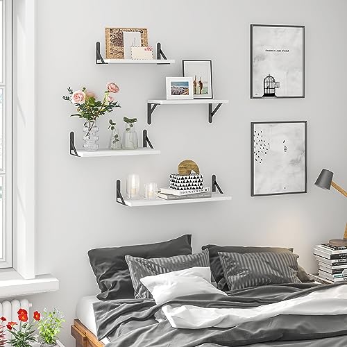 Image of YGEOMER White Floating Shelves for Wall, Different Sizes Rustic Wall Shelves for Living Room, Bathroom, Bedroom, Kitchen, Home Decor (Set of 4)