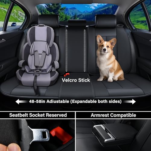 Image of Coverado Seat Covers, Car Seat Covers Full Set, Leather Seat Covers for Cars, Car Seat Protector, Black Car Seat Covers Front Seats and Back Seats Universal Fit for Most Cars