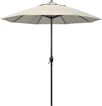 California Umbrella 7.5 Rd Aluminum Patio Umbrella, Crank Lift, Auto Tilt, Black Finish, Antique Beige